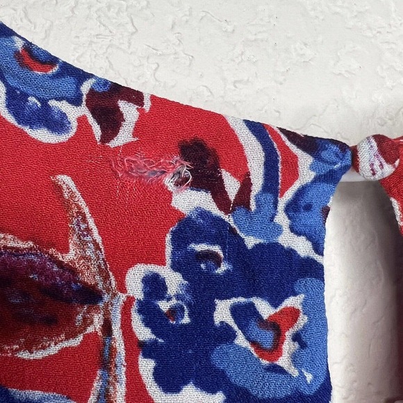 Free People Red Glow Up Mini Dress Floral Red Blue V-neck Size 10 V15 - Picture 6 of 9